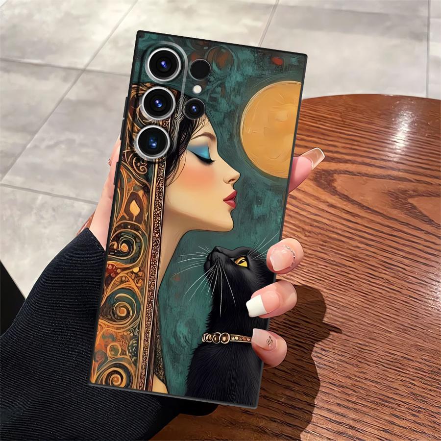 

Black Soft Phone Cover Case for Samsung Galaxy S20 S24 Plus S21 FE S25 Edge S23 Ultra Cartoon Cat Galaxy S23