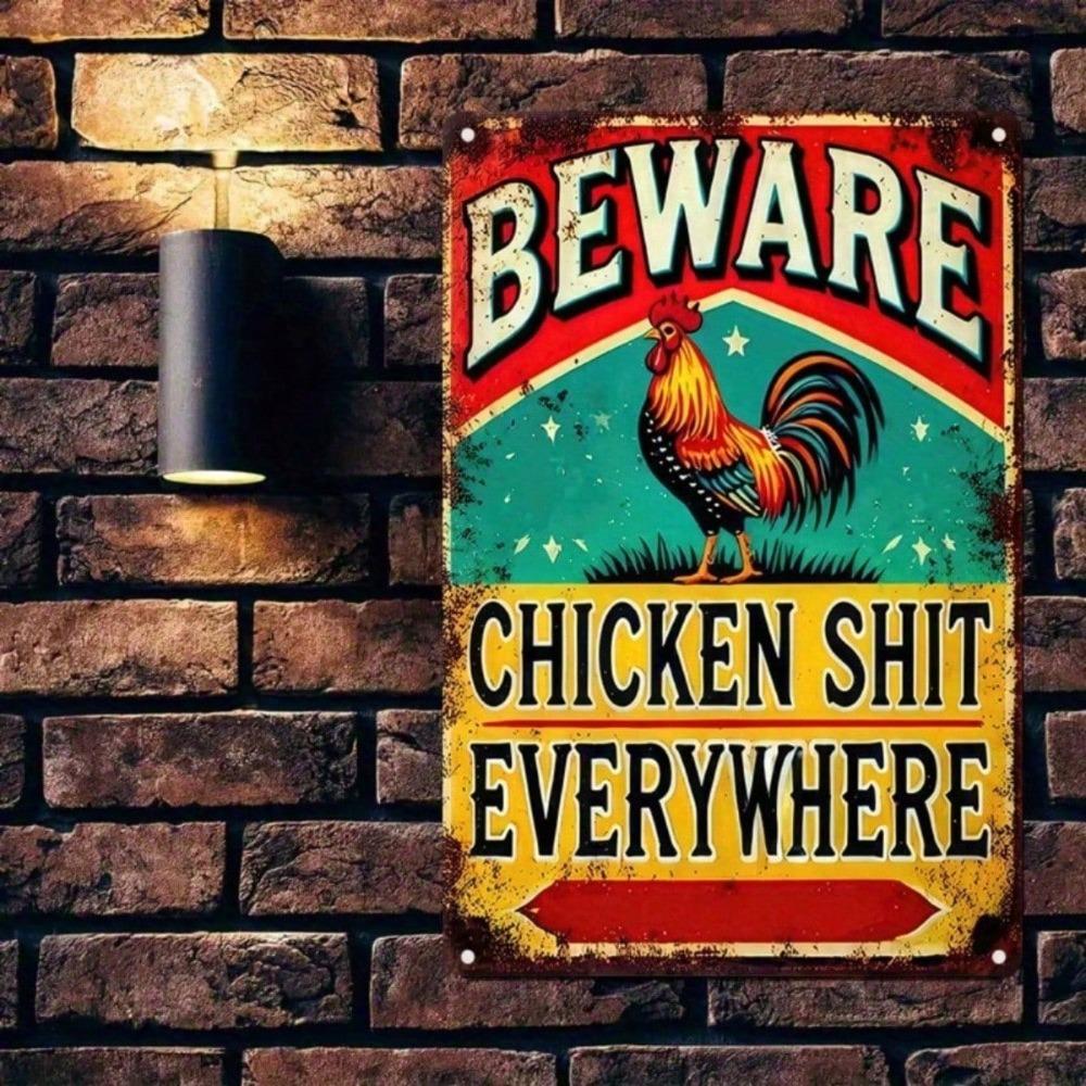 1PC Funny Beware Of Chicken Metal Sign, Rustic Farmhouse Wall Art, Humorous Farm Yard Decor, Tin Country Sign, Outdoor Decor