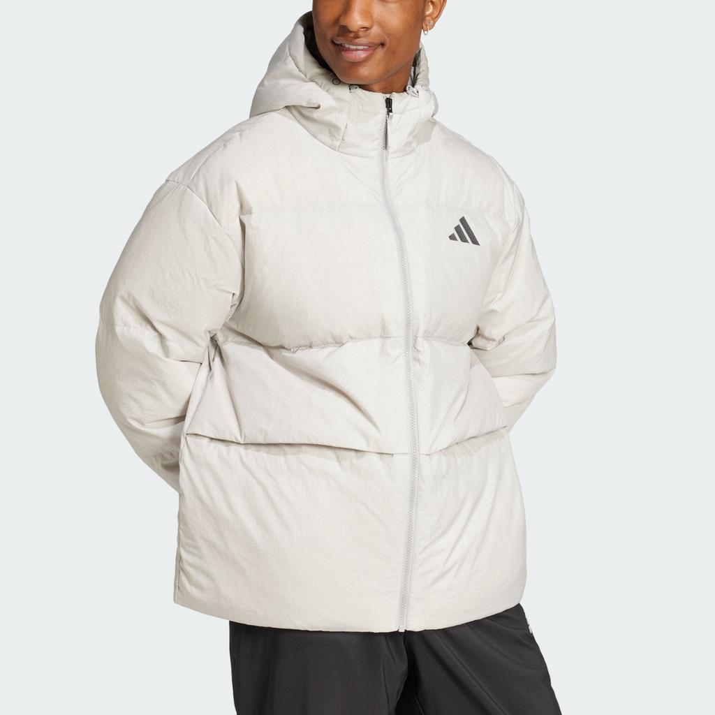 Adidas FW24 Basic Down Series Water-Resistant Sports Casual Hooded Cotton Jacket Men Jacket Light-Gray JG5941