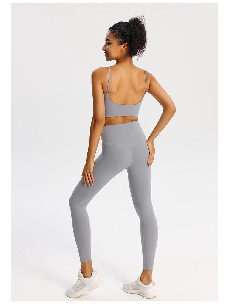 Nude Feel Women's Sports Bra with Pads - Summer Workout Camisole Vest with Beautiful Back Design