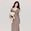 French Temperament Age-reducing Fashion Woolen Dress Women's Autumn and Winter Slim and Thin Versatile Casual Long-sleeved Long Dress