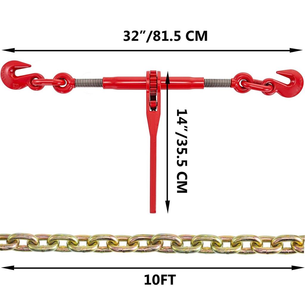 Chain and Binder Kit Ratchet Load Binder 3/8in-1/2in 10ft Chains Hauling