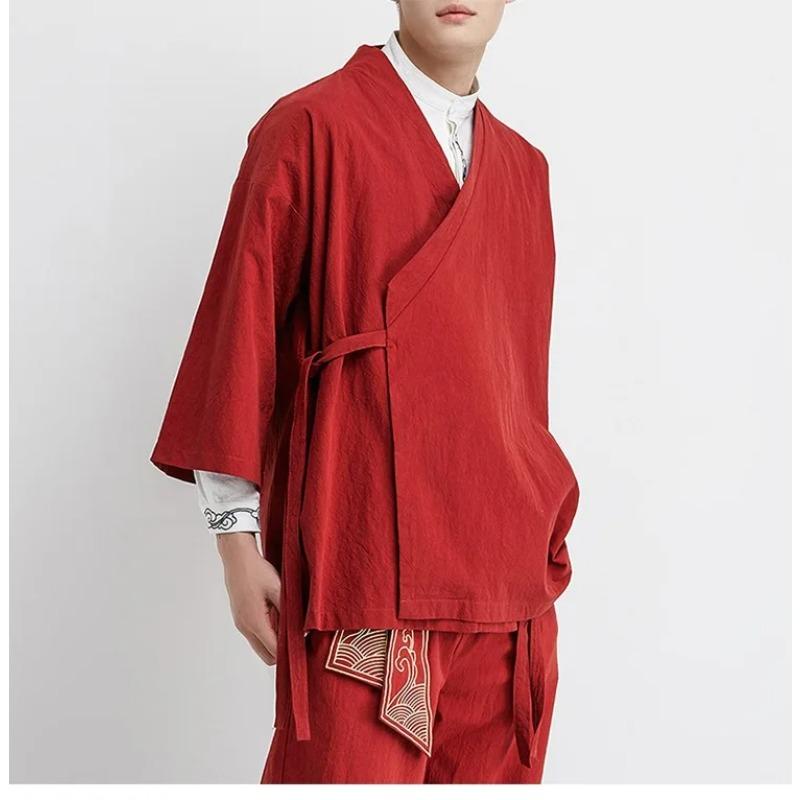 Japanese Kimono Cardigan Chinese Style Linen Haori Yukata Streetwear Traditional Samurai