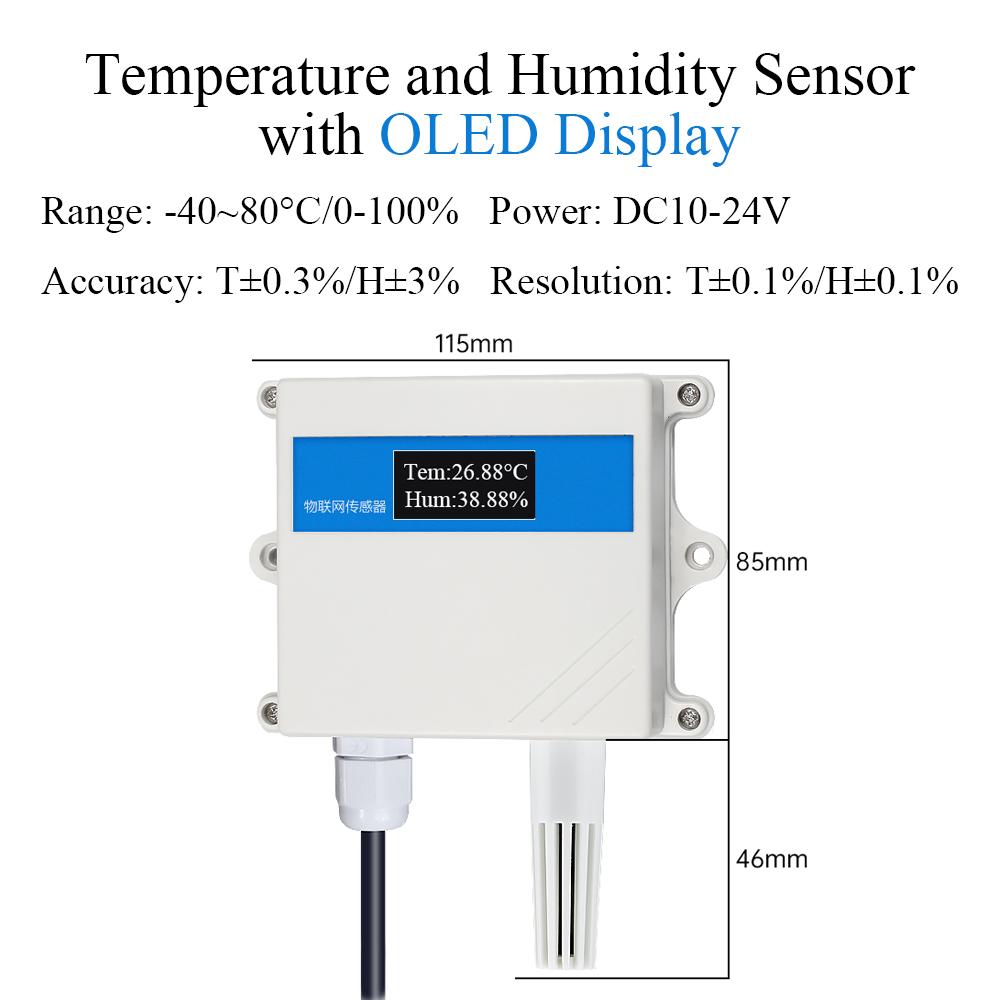 PVC Probe Temperature and Humidity Sensor Module with OLED Display ModBus RTU RS485 4-20mA 0-10V Industrial Sensors Transmitter