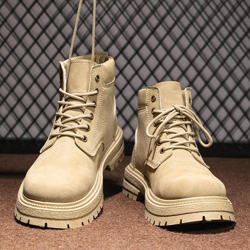 Outdoor Leather Men's Boots Designer High Top Man Ankle Boots Fashion Non-slip Casual Shoes High Quanlity Khaki Men Work Boot