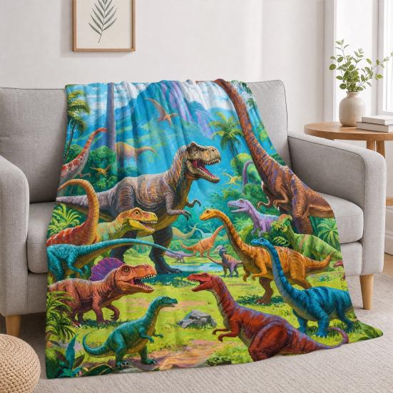 Dinosaur Blanket for Kids, Soft Flannel Throw Blanket with Precision Seams, Double-Sided Warm Nap Blanket, Role-Play Cape Machine Washable Kids