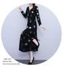 Spring & Fall V-Neck A-Line Dress for Middle-aged Women: Mid-length, Printed, Waist-cinching, Wide Hem