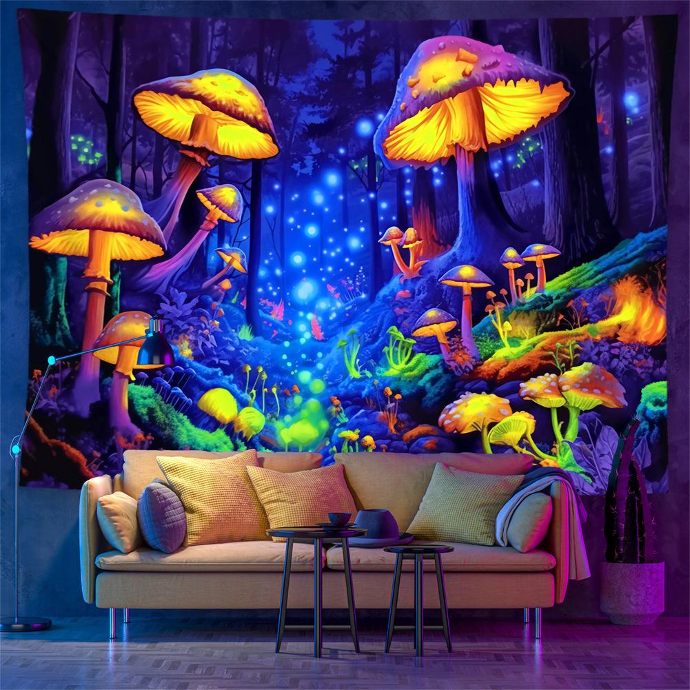 Gothic Mushroom Tapestry Wall Hanging Dark Aesthetic UV Blacklight Bedroom Dorm Home Decor Polyester Fabric