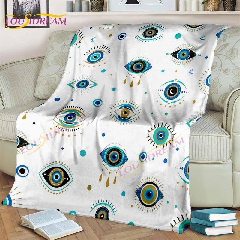 Bule Evil Eye Blanket Hamsa Hand Psychedelic Blanket for Travel Bedding Chair Adult Lightweight Bohemian Style Blanket Tapestry