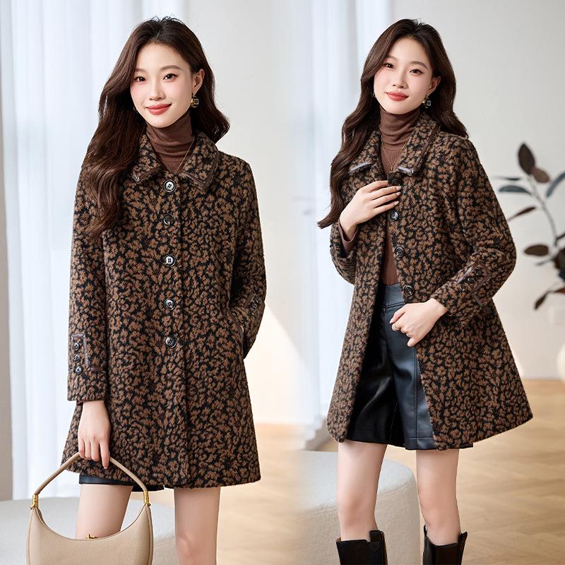 

Женское осенне-зимнее шерстяное пальто: Приталенная верхняя одежда в корейском стиле с лацканами с хлопковой подкладкой XXL (130-140 jin) кофейный