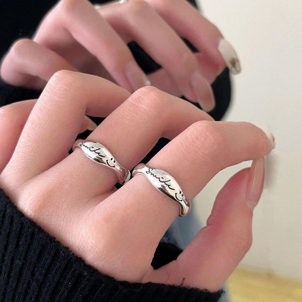 Prsten s usměvavým obličejem v korejském stylu pro ženy - ryzí stříbro S925, vynikající, jednoduchý, špičkový, všestranný, perfektní dárek pro nejlepší přítelkyni