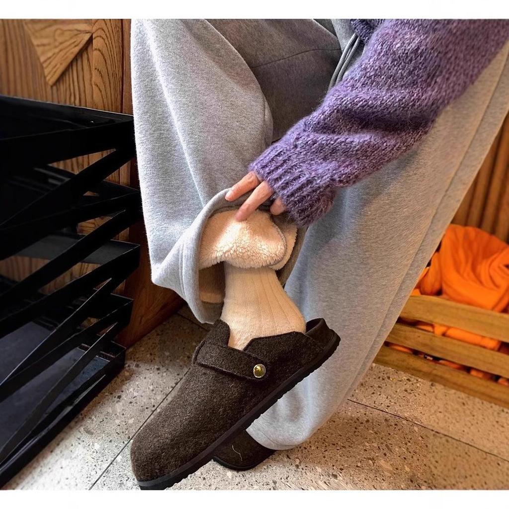 700g Lambswool Heavyweight Fleece Brushed Women's High-Waist Wide-Leg Warm Trousers