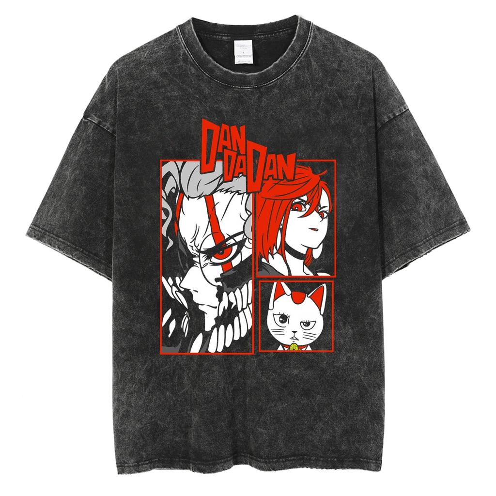 Washed Japanese Anima Dandadan T-shirt Retro Y2k Short Sleeves Harajuku Casual Cotton T-shirt Oversized Trendy Unisex T-shirt