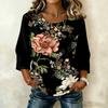 Damen Freizeitbluse mit Blumenprint, Rundhalsausschnitt, Dreiviertelärmel, Leinen-Baumwollmischung, Leicht, Bequem, Lockerer Schnitt, Oberteil für den Alltag