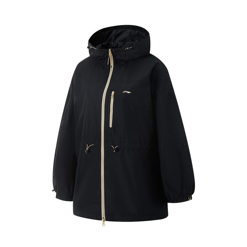 

Li-Ning Comfortable Casual Minimalist Hooded Zipper Drop Shoulder Loose Sports Windbreaker Women Outerwear Black AFDV746-4 S