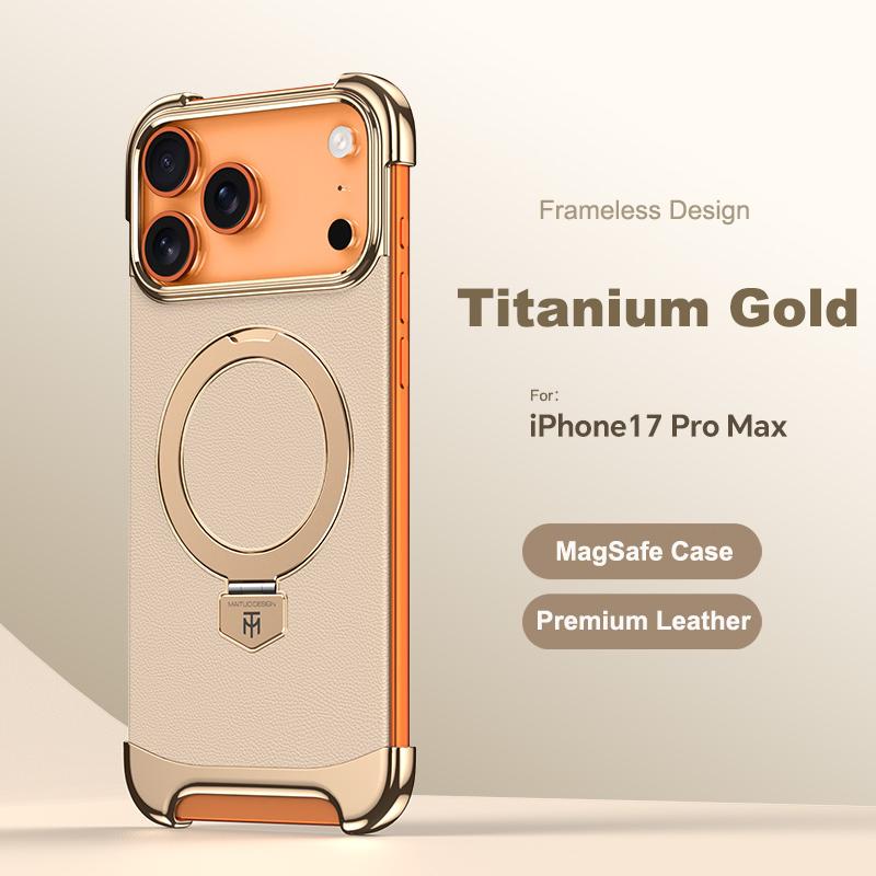 

Luxury Leather Ultra Thin Frameless Magnetic Case For iPhone 17 16 15 14 13 Pro Max 17Air 17Pro Metal Bracket Anti-Drop Bumper iPhone17 Pro
