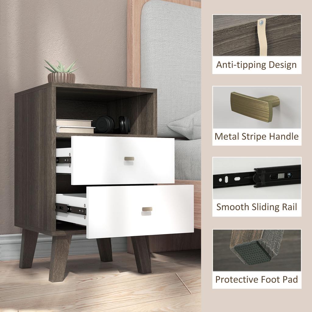 Industrial-Scandinavian Mix Bedside Table, with Drawers and Shelf