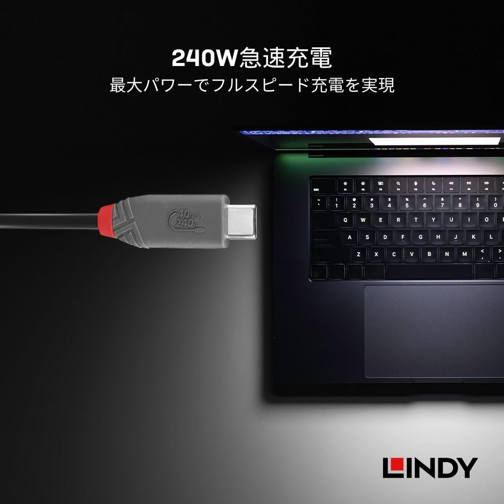 LINDY 1.5m ANTHRA LINE USB4 Gen3x2 Type-C Cable with 240W PD Fast Charging (Model Number: 36957)