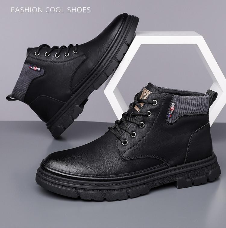 Fashion Men's Winter High Top Lace-Up Boots Thermal Lined Warm Leather Casual Shoes Waterproof Outdoor Platform Sole Ankle Boots