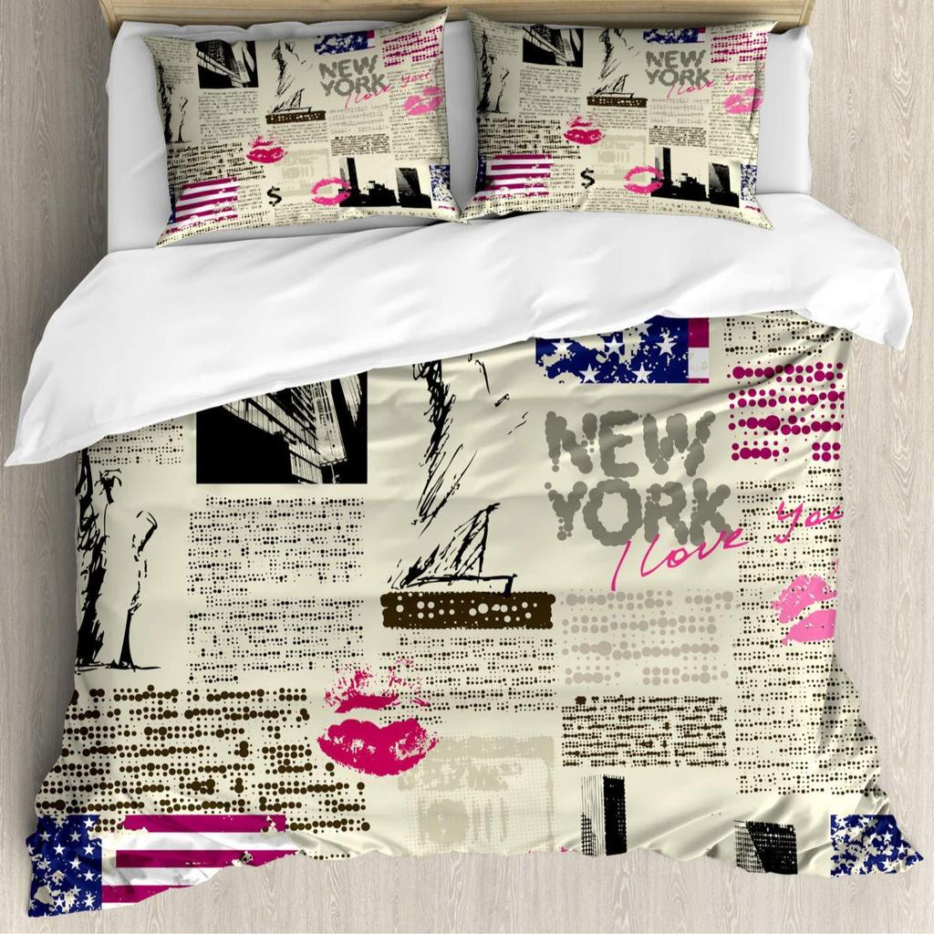 New York City Theme Duvet Cover Three-Piece Dormitory Bed Quilt Cover Set Quilt Cover
