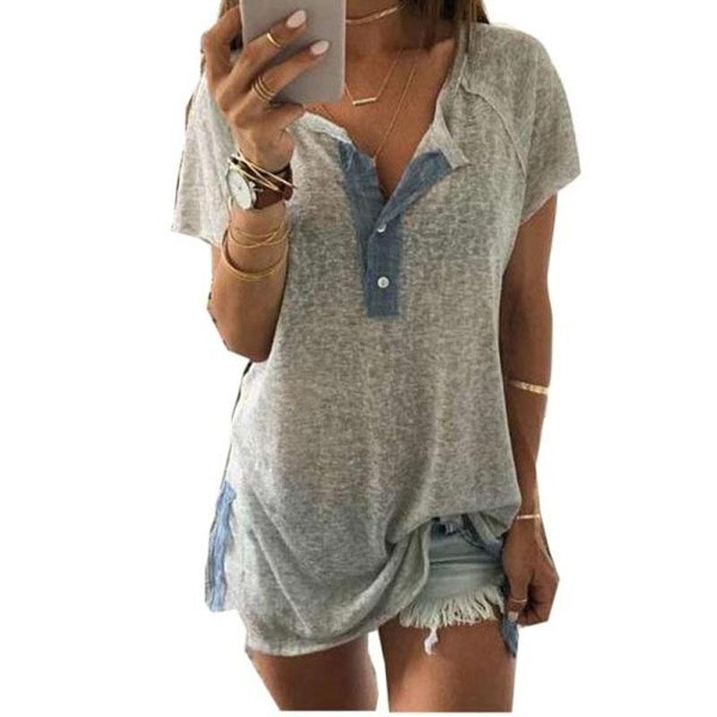 Elegante Blusa Casual para Mujer de Manga Corta Holgada con Detalle de Botón