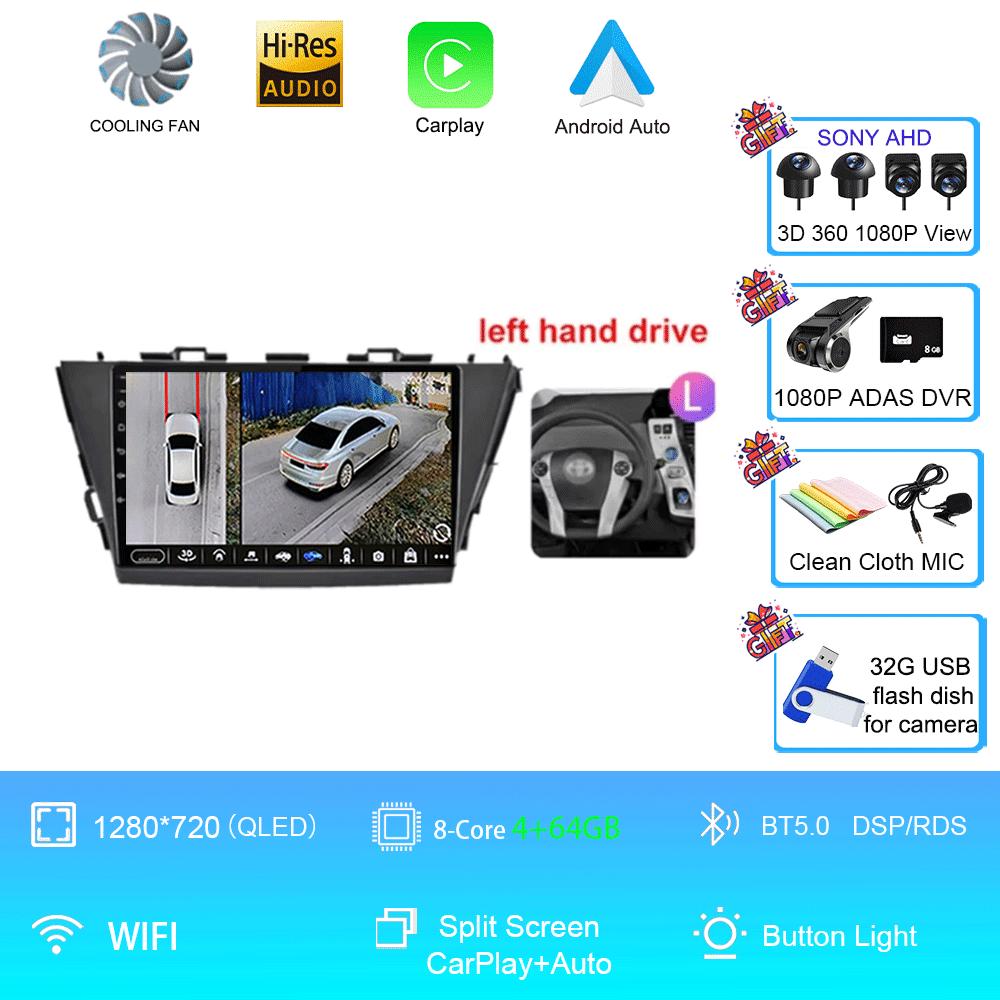 Radio auto 9" Android 14 pentru Toyota Prius V Plus Alpha 2012 2013 2014 2015 Player stereo Navigație GPS Carplay Auto LHD RHD DVD