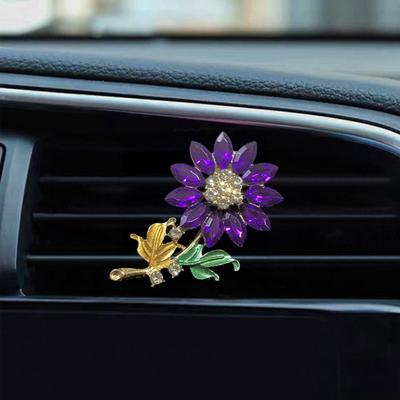 Kwiatowy Odświeżacz Powietrza Klips Samochodowy Uniwersalny Prosta Instalacja Błyszczący Sztuczny Kryształ Słonecznik Samochodowy Dyfuzor Klips do Kratki Wentylacyjnej Dekoracja Wnętrza Samochodu