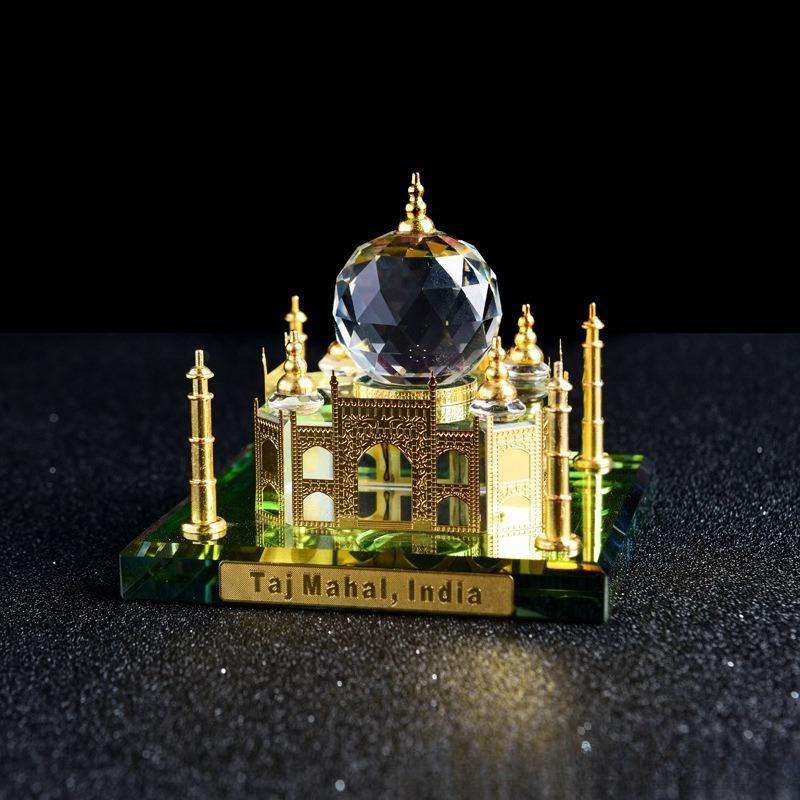 

Crystal Taj Mahal Model Metal Inlay Architecture Sculpture Desktop Statue for Home Office Building Decor Tower Decoration Figurine 65*65*55mm