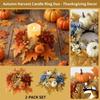 2-Piece Thanksgiving Candle Holder Wreath with Pumpkin Maple Leaves and for Fall Home Decor