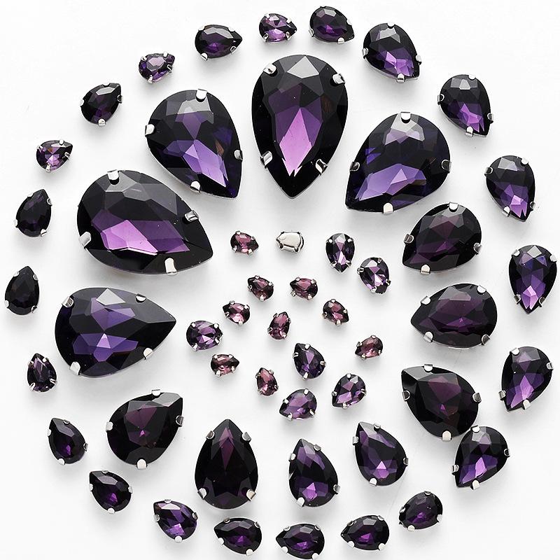 50pcs Hand-Sewn Water Drop Rhinestones: Colored Crystal Glass for DIY Wedding Dress and Clothing Accessories