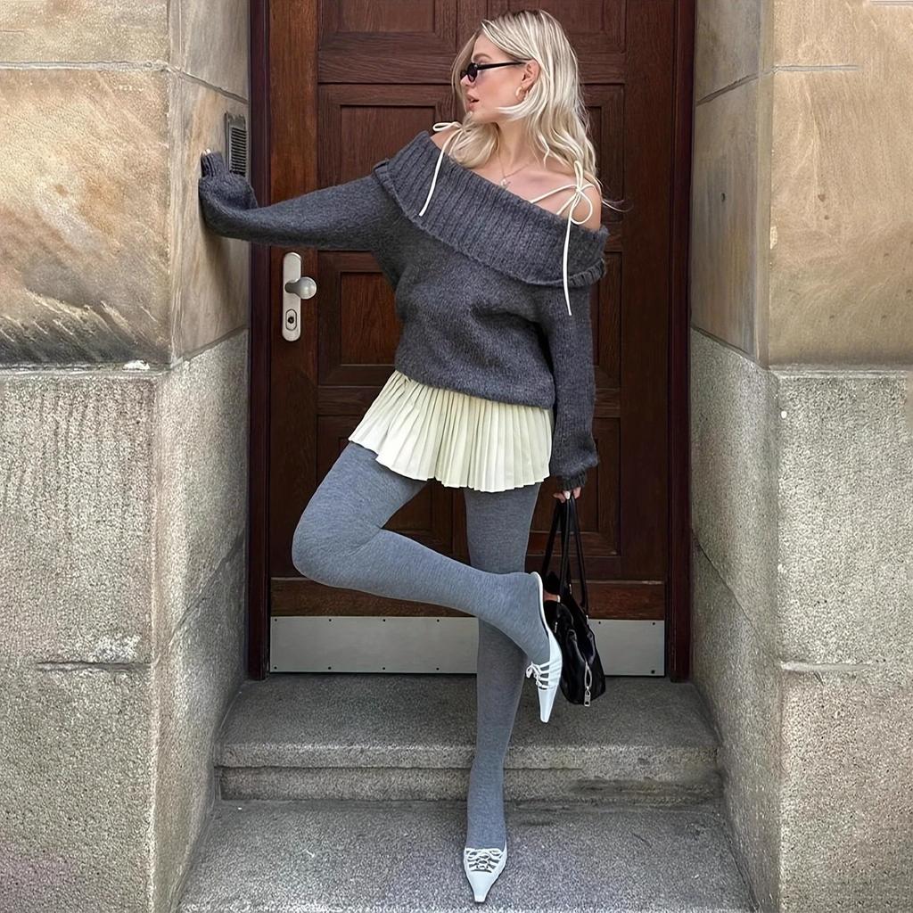Pure cotton vertical leggings, high-end gray spring, autumn and winter thickened thermal leggings with feet and women's large-size stockings