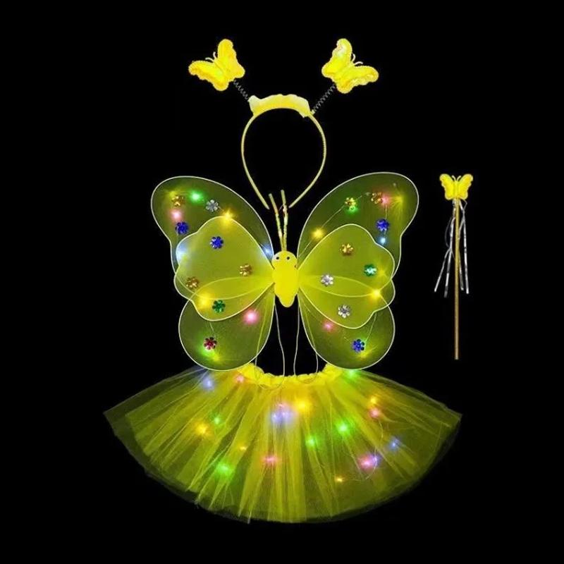 Luminous Wings Flashing Butterflys Skirt Lights Suits LED Children Costume Toys Girls Angel Children Fairy Props Photography Toy