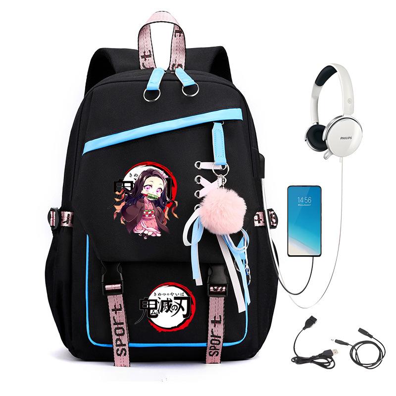 Japanese Campus Contrasting Color USB Multi-function Foreign Trade Children's Student Schoolbag Large Capacity Ghost Extinguishing