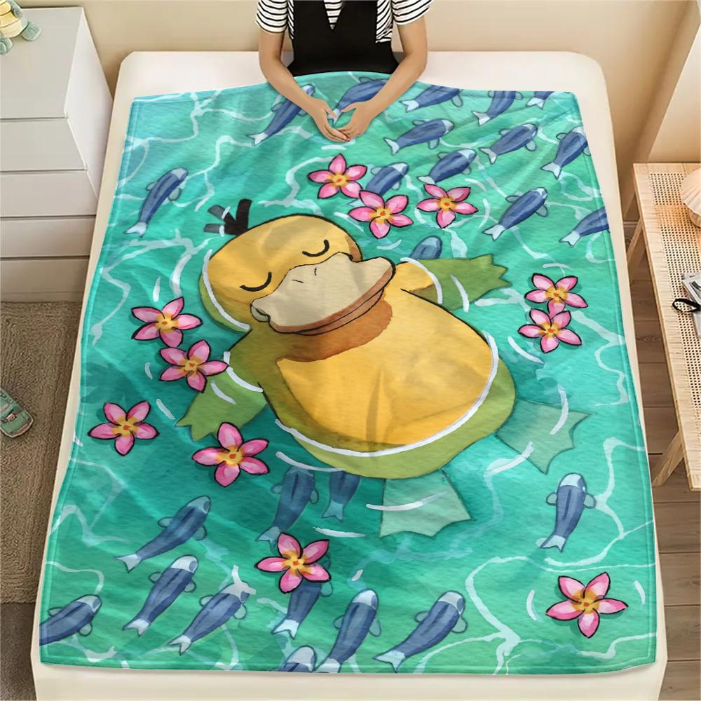 Pokémon Psyduck pattern Flannel Blanket, High quality Comfortable for All Seasons, Home Decor, Warmth and Comfort, Perfect for Gifts.