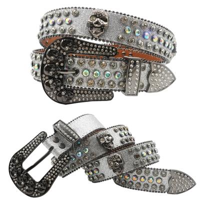 Totenkopf-Schnalle Wasser-Diamant Europäischer und Amerikanischer Herren Hip-Hop Punk Gürtel Personalisierter Mode Vielseitiger Gürtel Damen Voll-Diamant-Gürtel