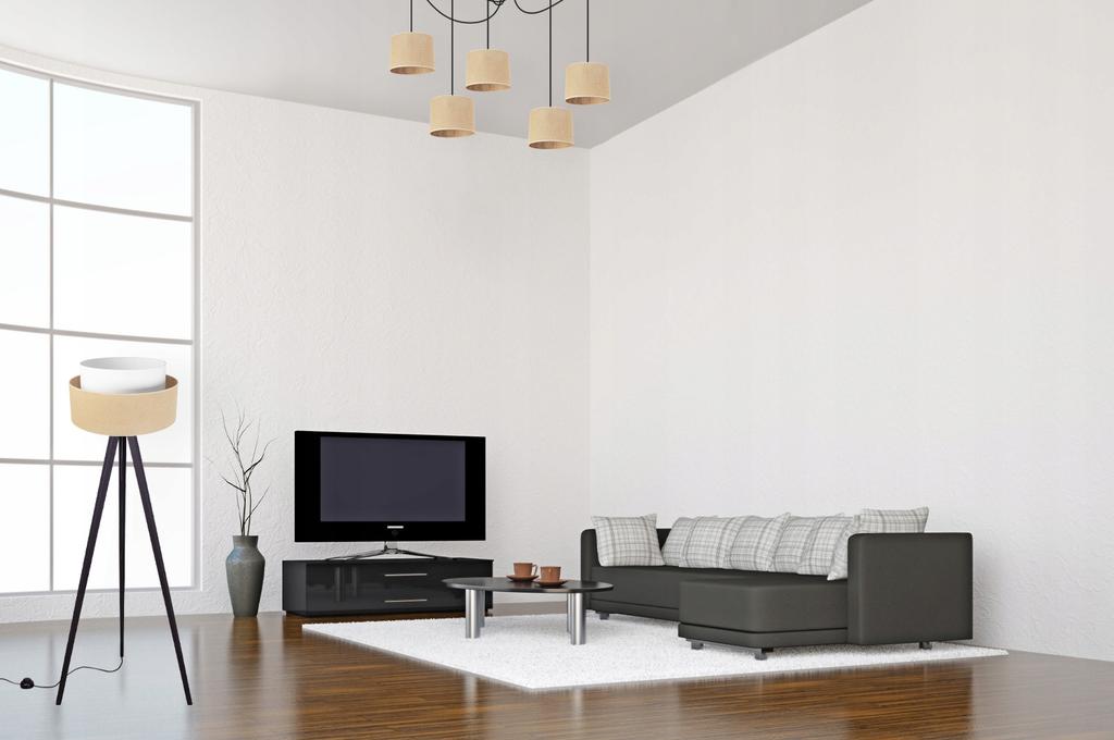 FLOOR LAMP TRIPOD WOODEN LAMPSHADE 45CM CAKE