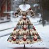 Women's Casual Dress Long-Sleeve V-Neck Patchwork Fleece Christmas Print Dress