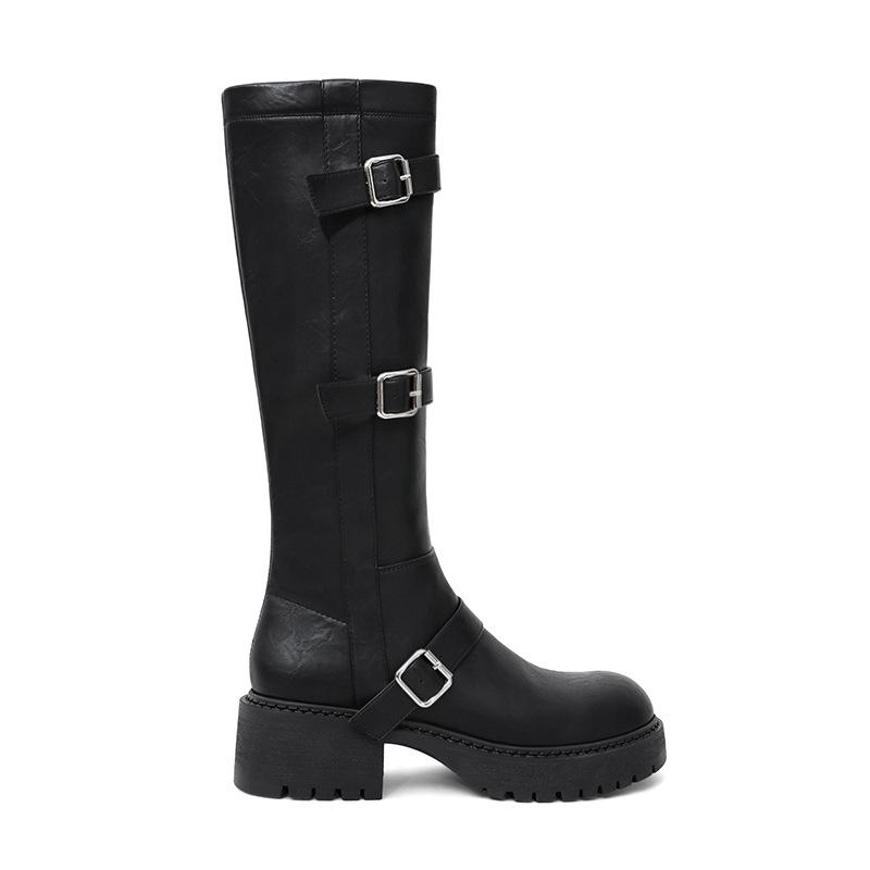 

Pigskin breathable version~ Skinny but knee boots children s 2025 autumn and winter retro knight boots thick heel retro style 34