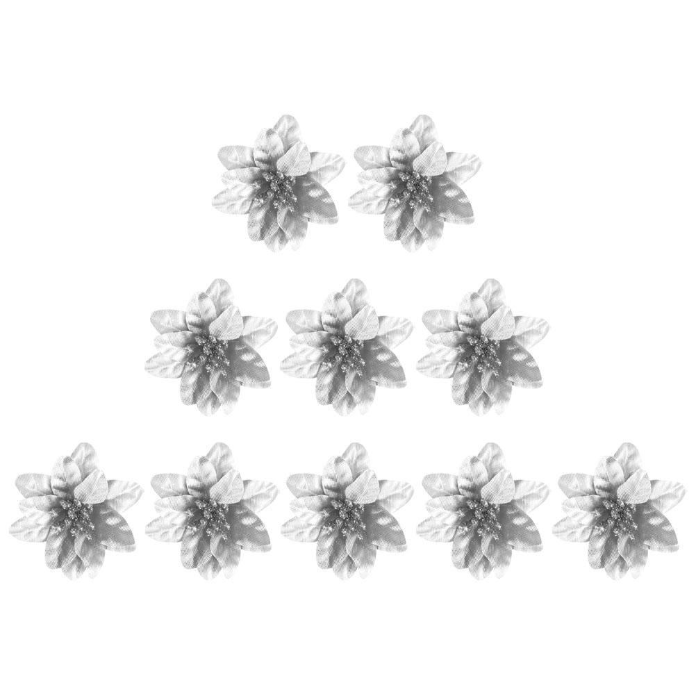 

10pcs Simulation Decoration Flowers Christmas Flowers Decorations Red Xmas Simulation Xmas Flowers For Craft Garlands Artificial серебряный