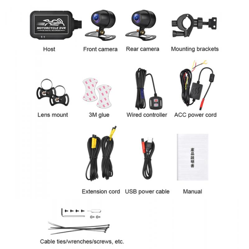 

WIFI Мотоциклетный видеорегистратор DVR Двойная 1080P передняя и задняя водонепроницаемая камера для мотоцикла Поддержка воспроизведения видеозаписей Регистратор no gps