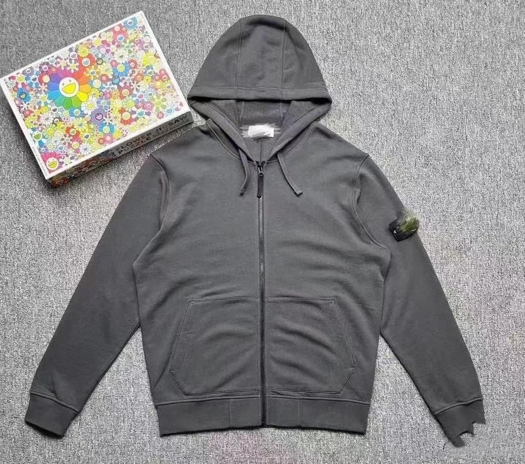 Bluza z kapturem rozpinana z haftem kamieniami – Casualowa gładka bluza sportowa – Unisex