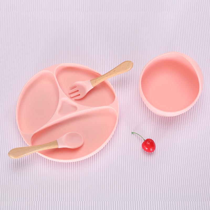 Silicone Baby Tableware Set: Non-slip Bowl, Bib, Plate, Fork & Spoon - Food Grade Material