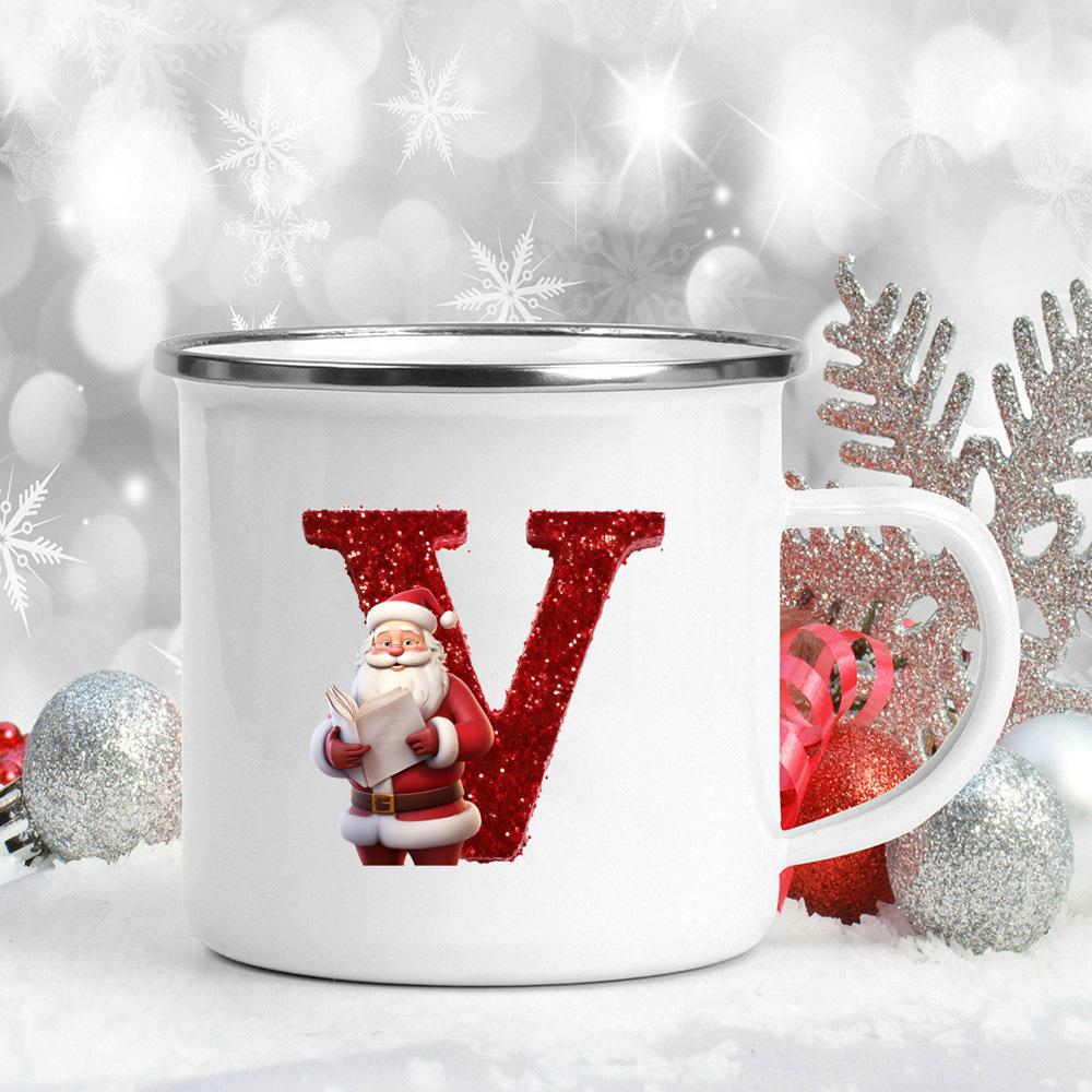 26 Letter Santa Claus Printed Enamel Cup Milk Juiice Coffee Cup Mug Best Christmas Gift For Family Friends