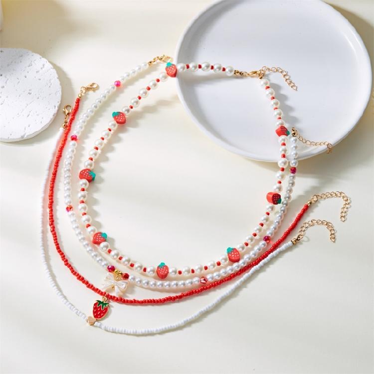 Multilayered Beaded Necklaces with Strawberry Pendant Handmade With Bead Materials Perfect For Everyday And Party Wear
