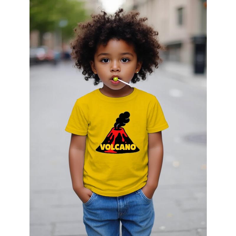 

European size boys round-neck short-sleeved T-shirt with volcanic pattern print 164cm жовтий