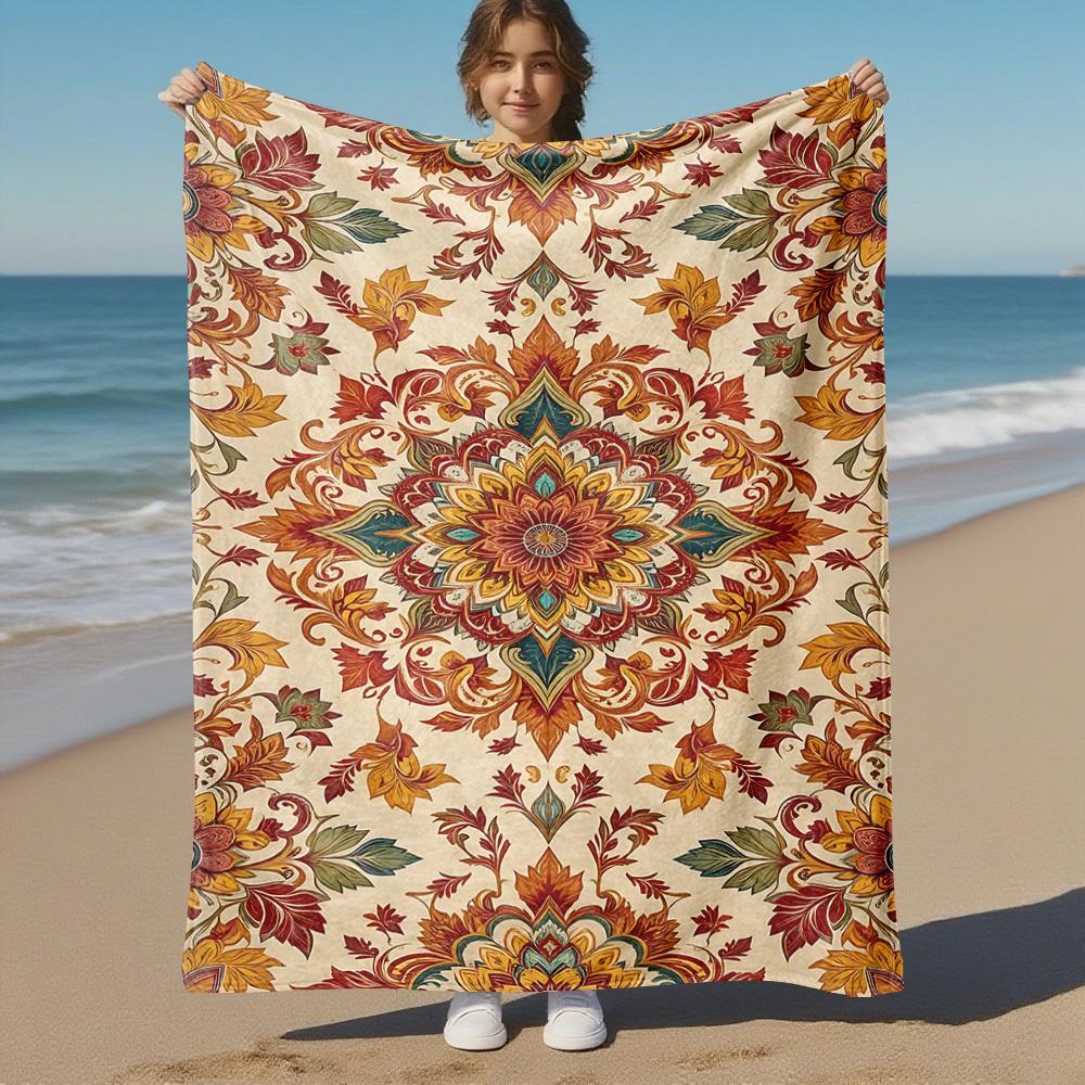 1PC floral patternOutdoor Flannel Blanket - Soft Plush Decor for Picnics, camping, Bedroom, Playroom, Office, or Lunch Break 1245A