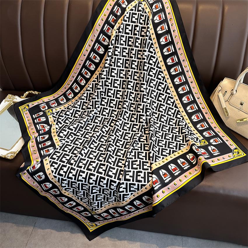 Versatile British-Style Silk Square Scarf - 90cm Solid Color Shawl & Headscarf