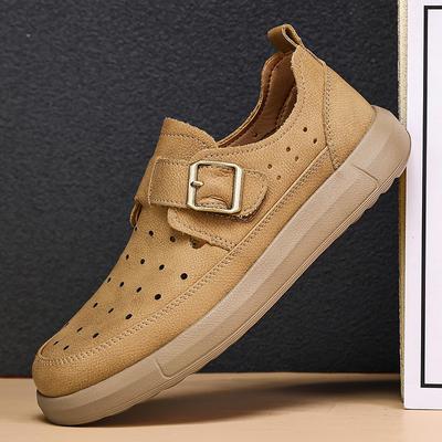New Men's Hollow Casual Shoes Fashion Buckle Round-toe Britain Style Loafers Versatile Breathable Men's Shoes