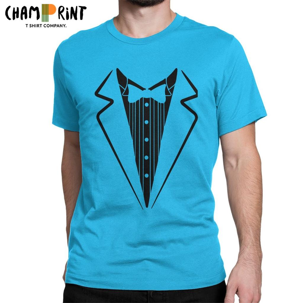Men T Shirt Fake Bow Tie Tuxedo Novelty Cotton Tee Shirt Short Sleeve T Shirts Crewneck