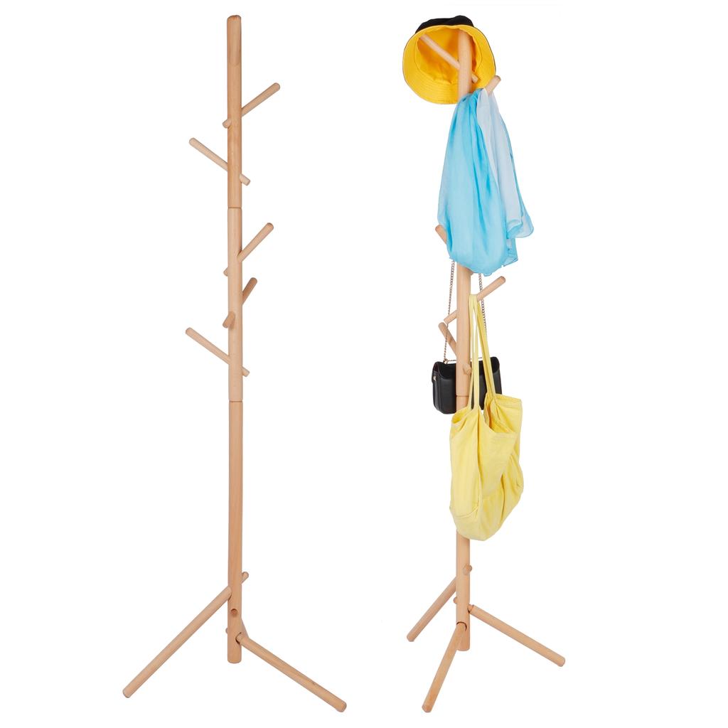 Wolnostojący drewniany stojak na płaszcze, wieszak na kapelusze z 6 haczykami do dekoracji przedpokoju